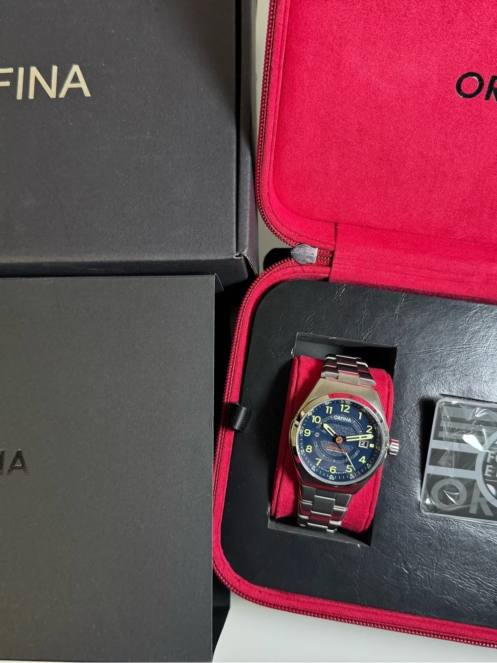 orfina founders edition automatic date stainless steel 42 mm wristwatch